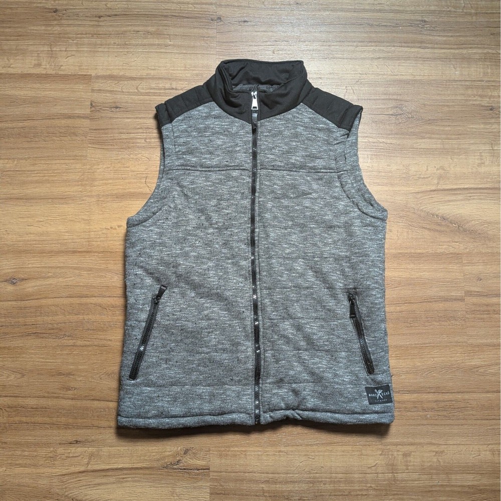 Marc Ecko Cut & Sew Vest Men's Medium Gray Black Quilted Zip Jacket Pockets